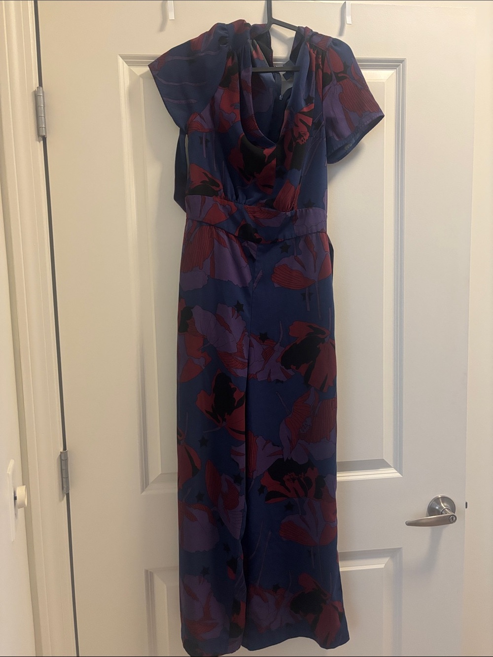 Floral Print v-neck romper in Navy and Plum